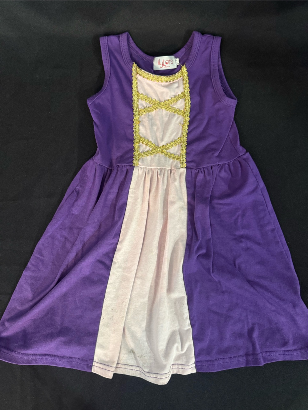 Purple & Light Pink Girls' One-Piece Dress with Gold Trim
